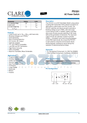 PS1201 datasheet - AC Power Switch