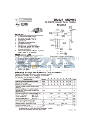 SR2040 datasheet - 20.0 AMPS. Schottky Barrier Rectifiers