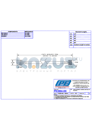 PE3904 datasheet - CABLE ASSEMBLY RG55B/U BNC MALE TO TNC MALE