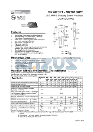 SR2040PT datasheet - 20.0 AMPS. Schottky Barrier Rectifiers