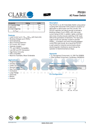 PS1201_10 datasheet - AC Power Switch