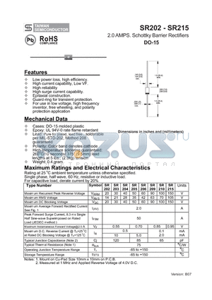 SR205 datasheet - 2.0 AMPS. Schottky Barrier Rectifiers