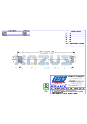 PE3920LF datasheet - CABLE ASSEMBLY RG405/U N MALE TO N MALE(LEAD FREE)