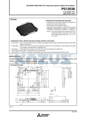 PS12038 datasheet - Acoustic noise-less 3.7kW/400V AC Class 3 phase inverters, motor control applications