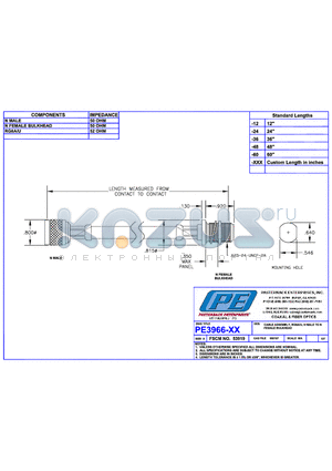 PE3966 datasheet - CABLE ASSEMBLY RG8A/U N MALE TO N FEMALE BULKHEAD