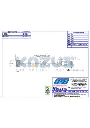 PE3965LF datasheet - CABLE ASSEMBLY PE-SR405FL N MALE TO N MALE TO N FEMALE(LEAD FREE)