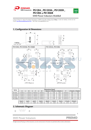 PS1205A datasheet - SMD Power Inductors Shielded