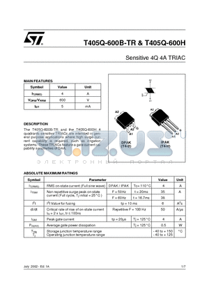 T405Q-600B-TR datasheet - Sensitive 4Q 4A TRIAC