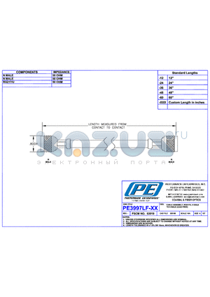 PE3997LF datasheet - CABLE ASSEMBLY RG21/U N MALE TO N MALE(LEAD FREE)