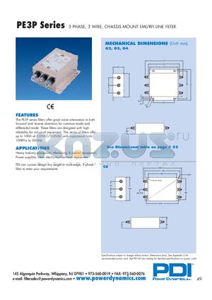 PE3P10PS-3-G2 datasheet - 3 PHASE, 3 WIRE, CHASSIS MOUNT EMI/RFI LINE FILTER.