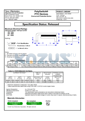 SMD200F datasheet - PolySwitch^PTC Devices Overcurrent Protection Device