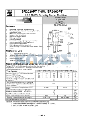 SR2060PT datasheet - 20.0 AMPS. Schottky Barrier Rectifiers