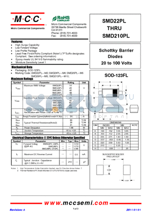 SMD22PL datasheet - Schottky Barrier Diodes 20 to 100 Volts