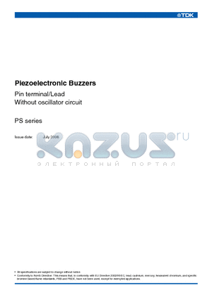 PS1240P02BT datasheet - Piezoelectronic Buzzers