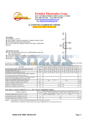SR209-LFR datasheet - 2A SCHOTTKY BARRIER RECTIFIERS