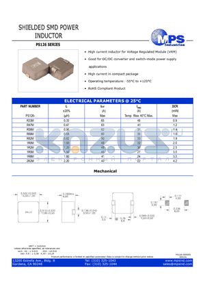 PS126 datasheet - SHIELDED SMD POWER INDUCTOR