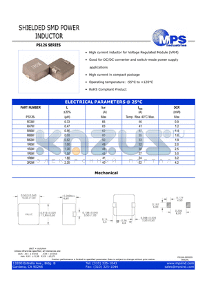 PS126-R47M datasheet - SHIELDED SMD POWER INDUCTOR