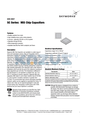 SC00080912 datasheet - MIS Chip Capacitors