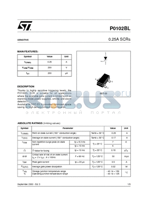 P0102BL datasheet - 0.25A SCRs