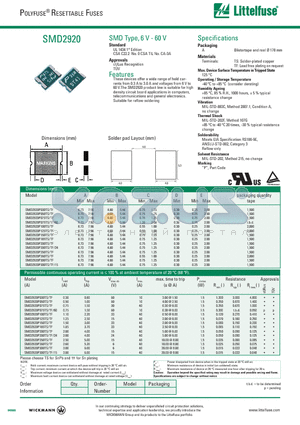 SMD2920P300TS15/TF15 datasheet - POLYFUSE RESETTABLE FUSES SMD Type, 6 V - 60 V