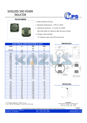 PS1278-220M datasheet - SHIELDED SMD POWER INDUCTOR