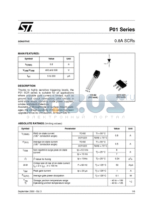 P0102DA5AA4 datasheet - 0.8A SCRs