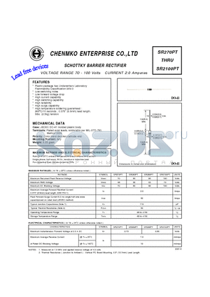 SR2100PT datasheet - SCHOTTKY BARRIER RECTIFIER