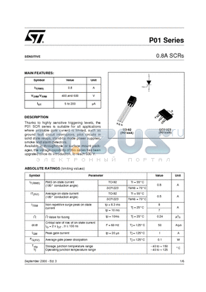 P0102MA2AL3 datasheet - 0.8A SCRs