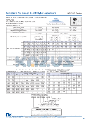 NREHS2R2M6.3V12.5X16F datasheet - Miniature Aluminum Electrolytic Capacitors