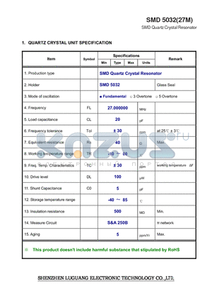 SMD5032 datasheet - SMD Quartz Crystal Resonator