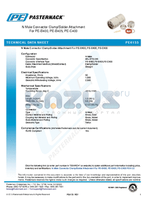 PE4133 datasheet - N Male Connector Clamp/Solder Attachment For PE-B400, PE-B405, PE-C400