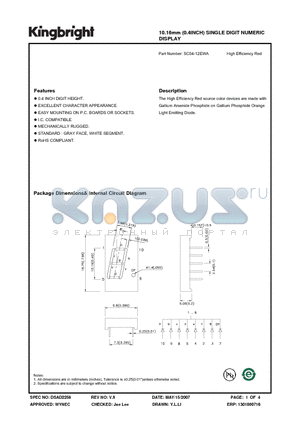 SC04-12EWA datasheet - 10.16mm (0.4INCH) SINGLE DIGIT NUMERIC DISPLAY