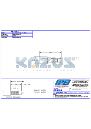 PE4184 datasheet - SSMA MALE SOLDER ATTACHMENT FOR RG174 RG188 RG316