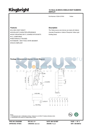 SC04-12YWA datasheet - 10.16mm (0.4INCH) SINGLE DIGIT NUMERIC DISPLAY