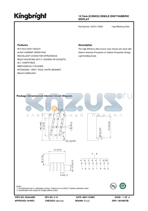 SC05-11EWA datasheet - 12.7mm (0.5INCH) SINGLE DIGIT NUMERIC DISPLAY