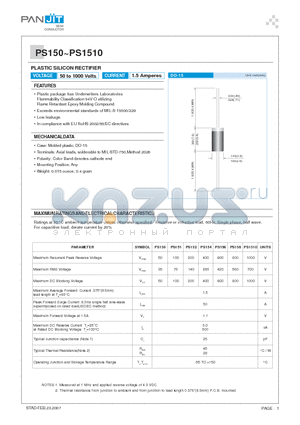 PS150 datasheet - PLASTIC SILICON RECTIFIER