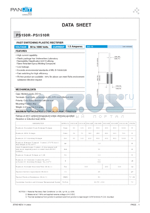 PS150R datasheet - FAST SWITCHING PLASTIC RECTIFIER