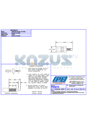 PE4213 datasheet - SMA MALE SOLDER ATTACHMENT FOR RG178 & RG196