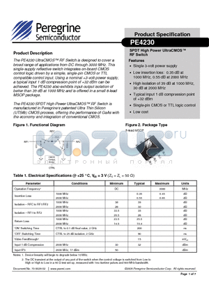 PE4230 datasheet - SPDT High Power UltraCMOS RF Switch