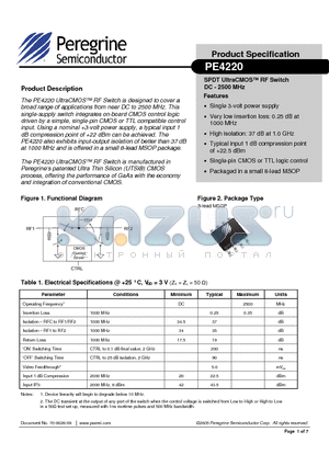 PE4220-EK datasheet - SPDT UltraCMOS RF Switch DC - 2500 MHz