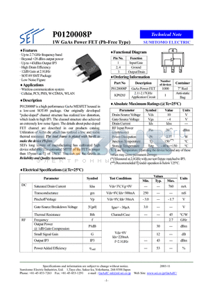 P0120008P datasheet - 1W GaAs Power FET (Pb-Free Type)