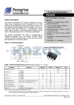 PE4239-EK datasheet - SPDT UltraCMOS RF Switch