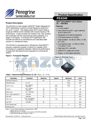 PE4240 datasheet - SPST UltraCMOS CATV Switch DC - 1300 MHz