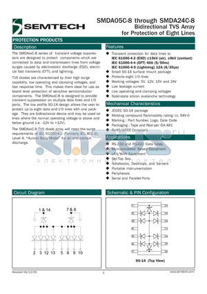 SMDA05C-8 datasheet - Bidirectional TVS Array for Protection of Eight Lines