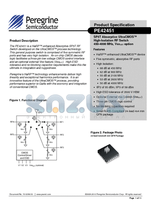 PE42451 datasheet - SP5T Absorptive UltraCMOS