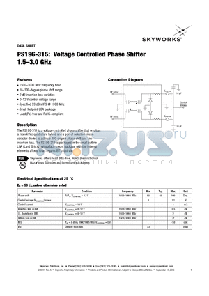 PS196-315 datasheet - Voltage Controlled Phase Shifter 1.5-3.0 GHz