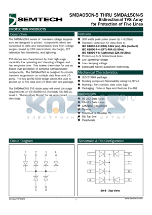 SMDA05CN-5TB datasheet - Bidirectional TVS Array for Protection of Five Lines