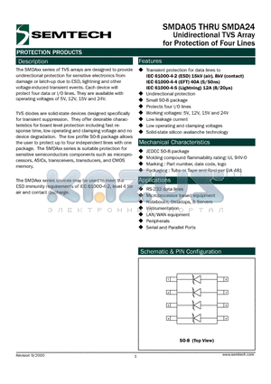 SMDA05TB datasheet - Unidirectional TVS Array for Protection of Four Lines