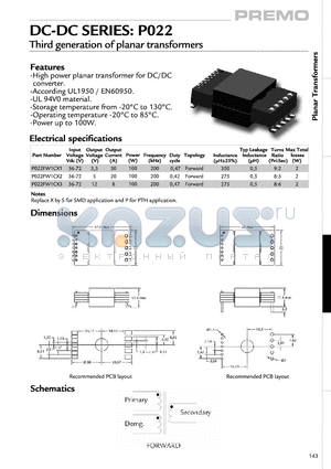 P022FW1CX1 datasheet - Third generation of planar transformers