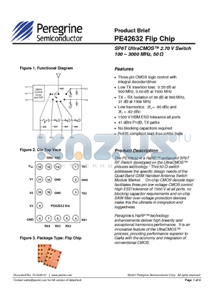 PE42632DBI datasheet - SP6T UltraCMOS 2.70 V Switch 100 - 3000 MHz,50ohm